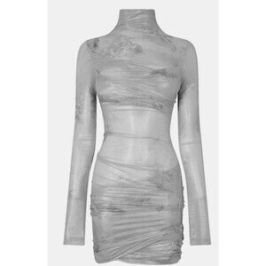 Off White Women's Sky Shiny Tulle Twist Long-Sleeve Dress NWT 36 Retail: $900